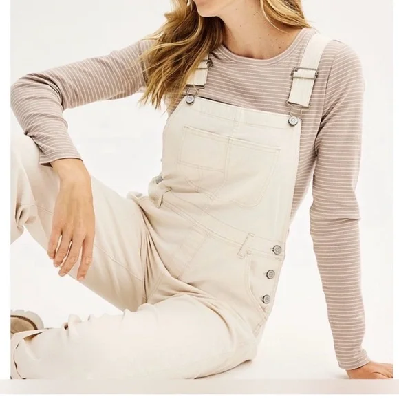 NWT Sonoma Women's Light Cream Overalls NWT Size Large - Picture 2 of 8